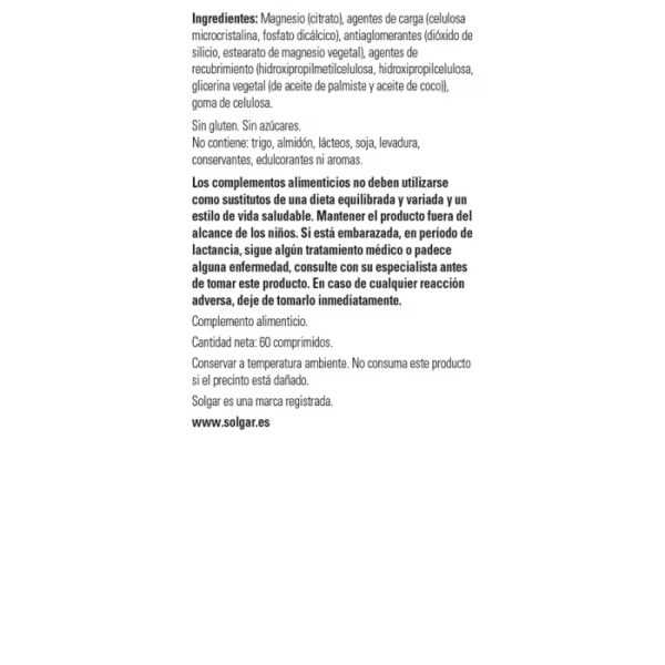 SOLGAR CITRATO MAGNESIO 60 COMP