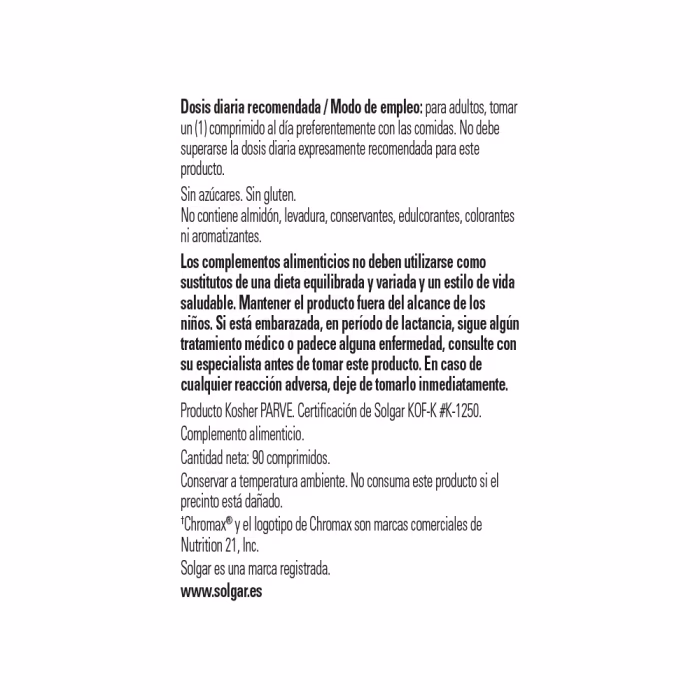 SOLGAR PICOLINATO CROMO 100 MG 90 COMP - Imagen 3